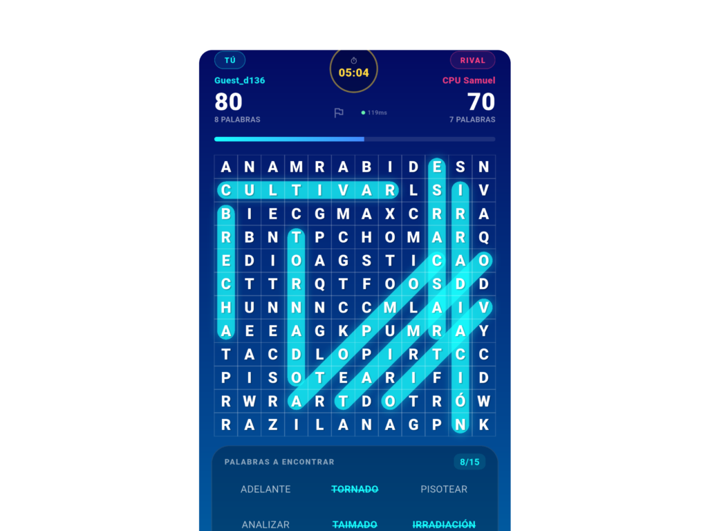 Modo multijugador sopa letras online